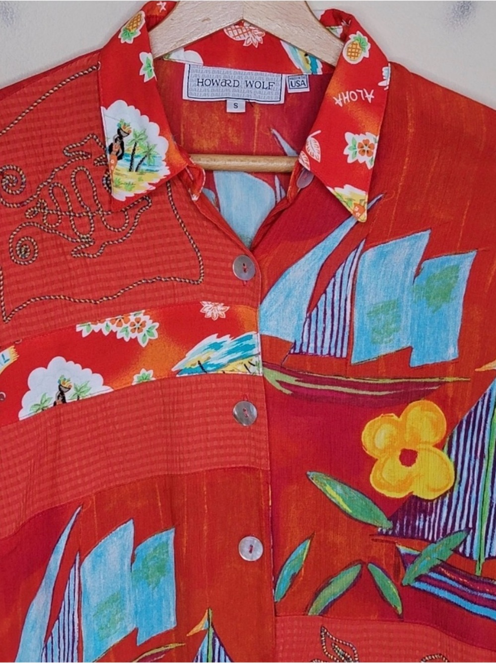 Vintage Howard Wolf | Red Hawaiian Tropical Print Long Sleeve Shirt